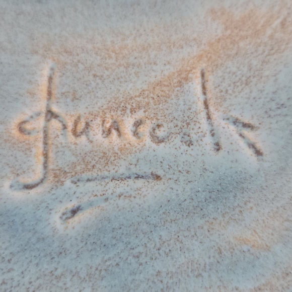 Coastal Ceramic Art Piece Plate in Teal and Tan Stamped Starfish & Sea Shells - Picture 11 of 11